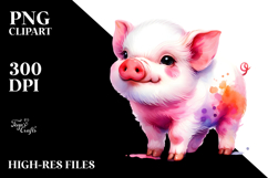 A Simple Vibrant Watercolor of a Cute Baby Pig PNG Product Image 2