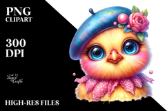 Baby Chicken with Beret, Vibrant Watercolor PNG Product Image 2