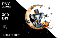 Elephant Dressed for Halloween on Half Moon PNG Product Image 2