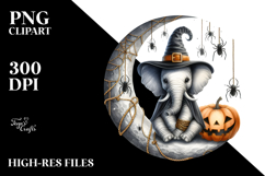 Elephant Dressed for Halloween on Half Moon PNG Product Image 2