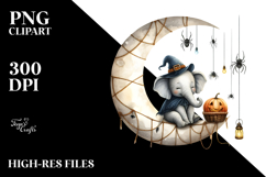 Elephant Dressed for Halloween on Half Moon PNG Product Image 2