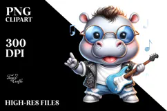 Cute Baby Hippo with Rocker Look, PNG Product Image 2