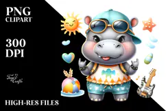 Cute Baby Hippo with Rocker Look, PNG Product Image 2