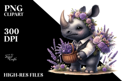 Detailed Gothic Baby Rhino with Flower Basket | Clipart Product Image 2