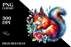 Summer Squirrel Vibrant Watercolor Sleeping Clipart Product Image 2