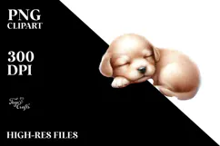 Sleeping Puppy on Flower, Watercolor PNG Product Image 2