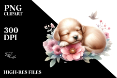 Baby Puppy Sleeping on Flower PNG Product Image 2