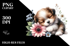 Baby Puppy Sleeping on Flower PNG Product Image 2
