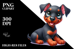 Cute Cartoon Doberman Pinscher Baby with Big Eyes PNG Product Image 2