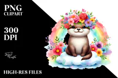 Vibrant Otter with Flower Crown PNG Product Image 2