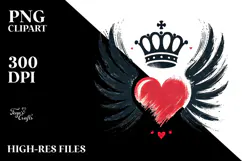 Simple Paintbrush Style Heart with Wings, PNG Product Image 2