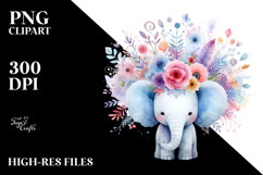 Summer Elephant Baby Watercolor Wimsical Clipart Product Image 2