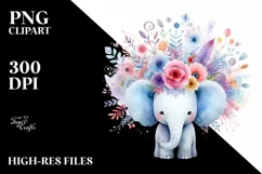 Summer Elephant Baby Watercolor Wimsical Clipart Product Image 1