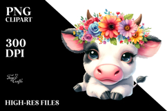 Colorful Cow with Flower Crown PNG Product Image 2