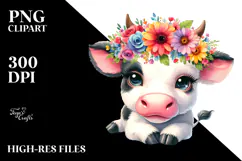 Colorful Cow with Flower Crown PNG Product Image 2