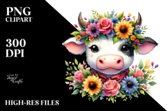 Colorful Cow with Flower Crown PNG Product Image 2