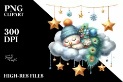 Summer Cloud Stars Peacock Baby Whimsical Clipart Product Image 3
