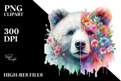 Vibrant Bear Flowers Watercolor Clipart Product Image 3