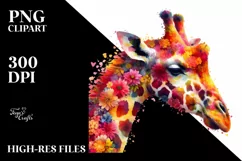 Vibrant Giraffe Flowers Artistic Watercolor Product Image 1