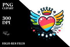 Decorative Heart with Wings and Crown PNG Product Image 2