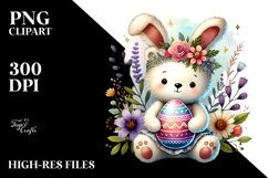 Baby Bear Holding Easter Egg Watercolor PNG Product Image 2