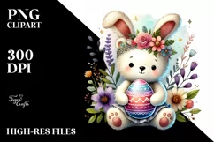 Baby Bear Holding Easter Egg Watercolor PNG Product Image 2