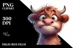 Funny Baby Face Expressive Highland Cow PNG Product Image 1