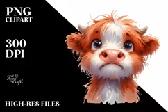 Funny Baby Face Expressive Highland Cow PNG Product Image 1