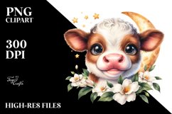 Baby Highland Cow with Gardenia, Cute PNG Product Image 2