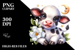 Cute Watercolor Baby Highland Cow PNG Product Image 2