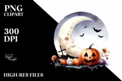 Whimsical Haloween Moon Clipart | Watercolor Clipart Product Image 1