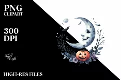 Whimsical Haloween Moon Clipart | Watercolor Clipart Product Image 1