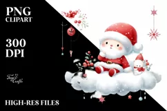 Cute Vintage Santa on a Cloud, Transparent PNG Product Image 3