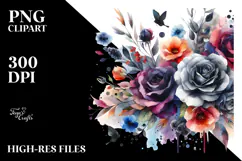Watercolor Floral Frame with Black Roses, PNG Product Image 2