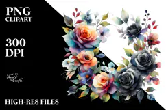Colorful Floral Frame with Black Roses PNG Product Image 2