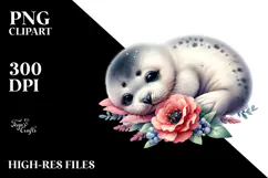 Baby Seal Sleeping on Flower, PNG Product Image 2