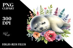 Watercolor Baby Seal Flower PNG Product Image 2