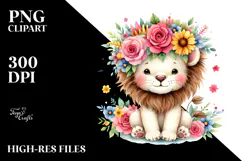 Colorful Lion with Flower Crown PNG Product Image 2