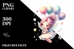 Small Cute Fairy Floating with Balloons | Clipart Product Image 1