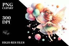 Small Cute Fairy Floating with Balloons | Clipart Product Image 3