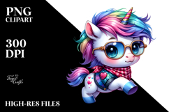 Cute Baby Unicorn Running with Cool Haircut PNG Product Image 2