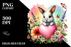 Colorful Baby Rabbit Holding Heart PNG Product Image 2
