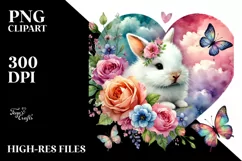 Colorful Baby Rabbit Holding Heart PNG Product Image 2