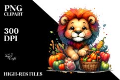 Quirky Baby Lion Holding Vegetables | Watercolor Clipart Product Image 3