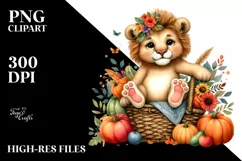 Quirky Baby Lion Holding Vegetables | Watercolor Clipart Product Image 1
