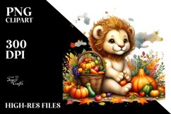 Quirky Baby Lion with Autumn Vegetables | Watercolor Clipart Product Image 3