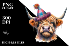 Party Hat Highland Cow Clipart Product Image 2