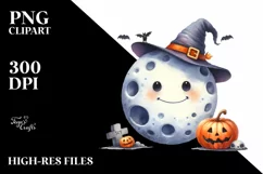 Funny Watercolor Halloween Moon Clipart Product Image 1