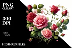 Watercolor Roses Heart PNG Product Image 2