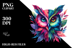 Colorful Celestial Owl, Watercolor Art Product Image 2